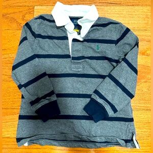 Boys Polo Ralph Lauren Gray & Navy striped rugby shirt